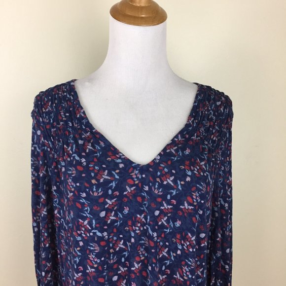 LUCKY BRAND Adjustable Drawstring Blue MultiColor Floral Print Long Sleeve Shirt - Picture 7 of 11